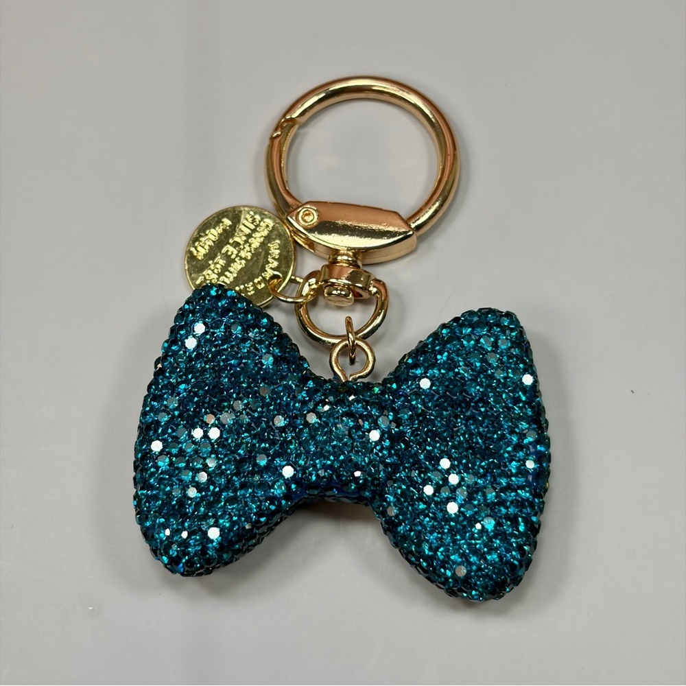 Twinkle Teal Crystal Bow Keychain/Bag Charm with Gold Hardware